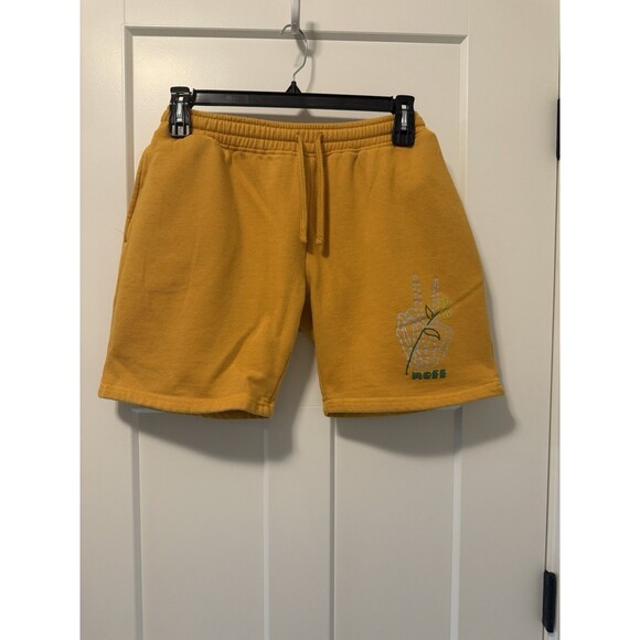 NEFF Mens Unisex Fleece Sweat Shorts Bone Peace‎ Flower Logo Gold Size Large - Picture 1 of 6